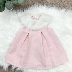  Cat & Jack Jacquard Pink Sparkle Fur Formal Dress Lined.  Special Occasion  Photo Shoot Dress.  6-9 month