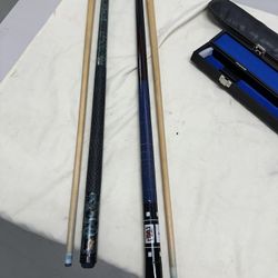 Set of 2 Pool Cues with Carry Cases
