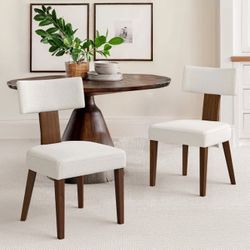 Dining Chairs Set of 2,Upholstered Mid Century Modern Round Dining Room Chairs, Beige