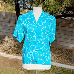 Chaus Women's 1980s Graphic S/S Women's Small Button-Down Jacket Shirt Top EUC