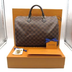 Louis Vuitton Speedy 35 Damier Ebene Brown Canvas Satchel Bag – Full Set