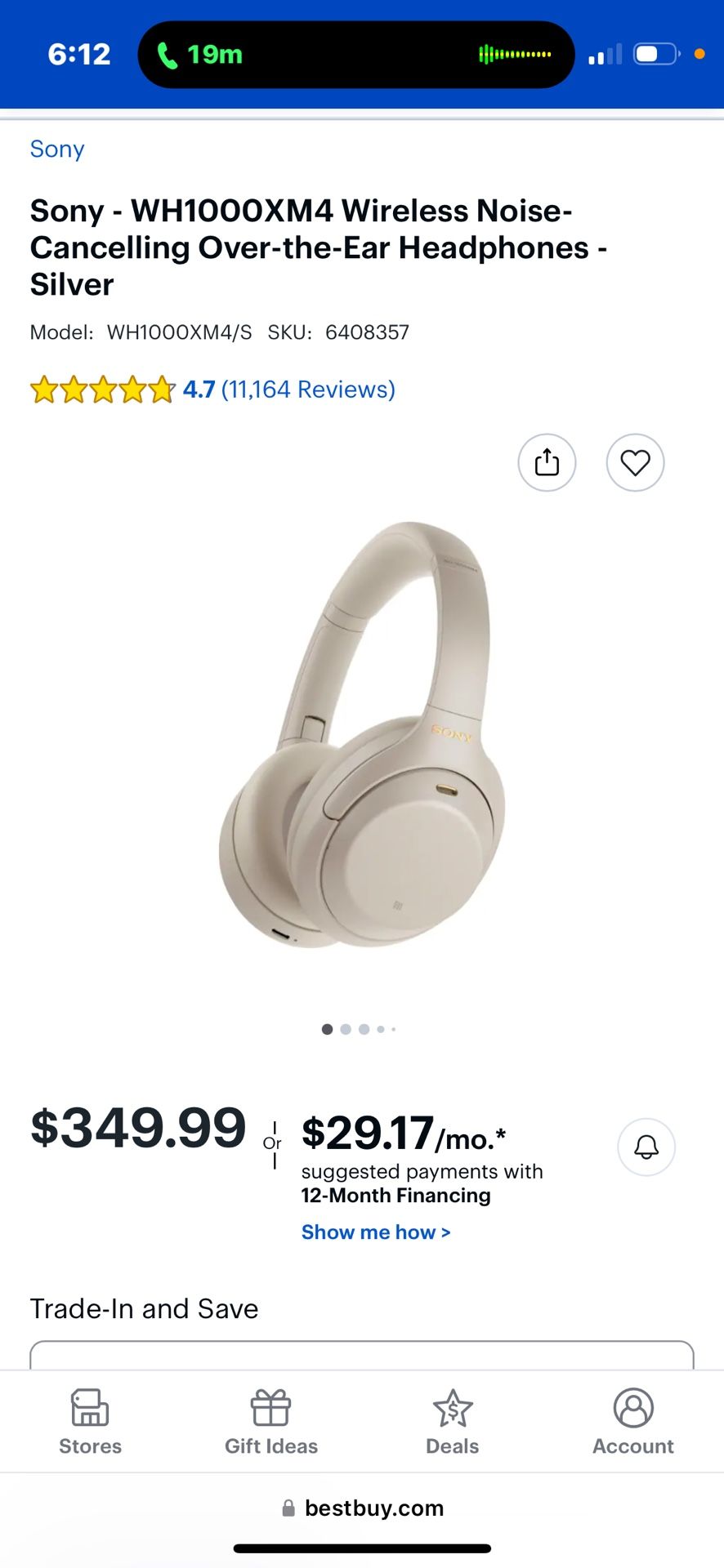 Sony - WH1000XM4 Wireless Noise-Cancelling Over-the-Ear Headphones - Silver 