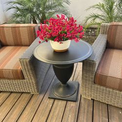 Hanging flower pot w/ 8 artificial eucalyptus & purple flowers – thick & durable, can wash, ok in sun