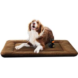 Dog Beds Crate Pad for Dogs Ultra Soft Dog Crate Bed Washable & Anti-Slip Kennel Pad for Dogs Cozy Sleeping Mat (48inch, Brown)