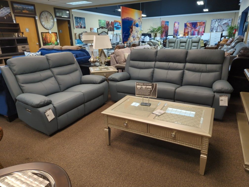 Brand New Genuine Leather Power Reclining Sofa Loveseat Set