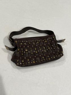 Dark Brown Leather Studded Shoulder Bag