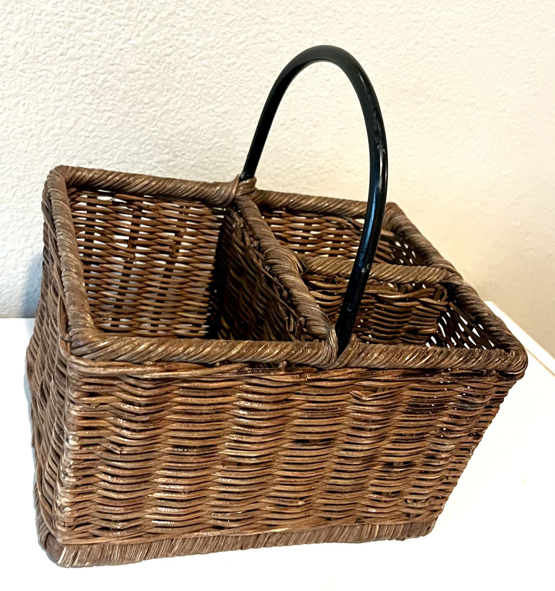 Sectioned Woven Wicker with Black Rod Handle