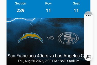 2 Premier Sec. 239 Chargers Tickets