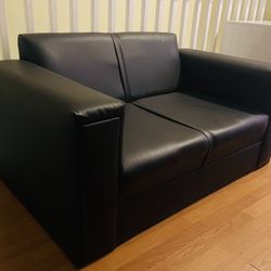 Modern Black Leather Loveseat Sofa In Great Condition