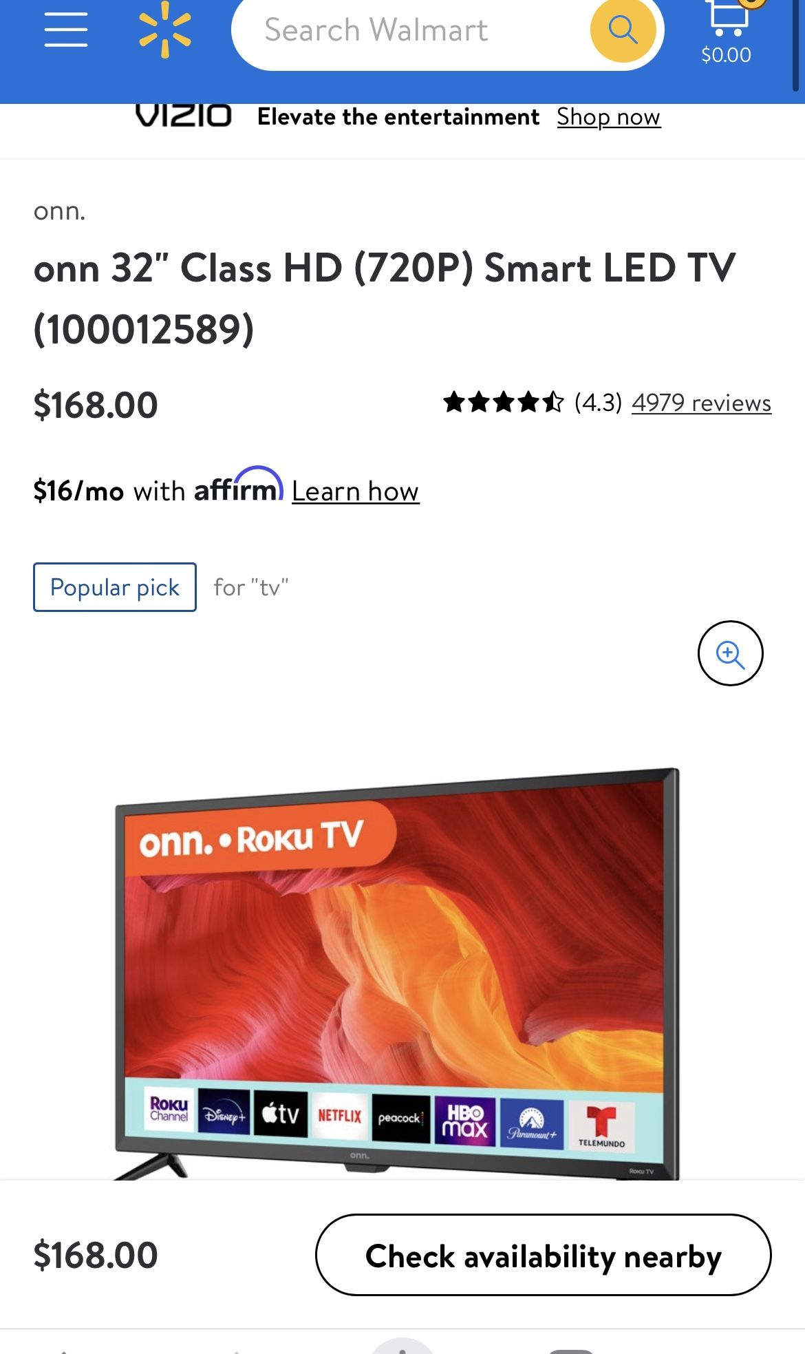 32” ONN 720p Roku Smart Tv