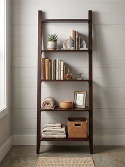 Solid oak wood leaning bookshelf