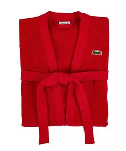 Lacoste Unisex Home Logo Patch 100% Cotton Bath Robe Color Red one Size Classic Pique