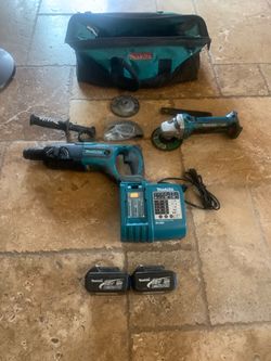 Used Makita LXT hammer drill / 4 1/2-5 hand grinder 2- 18v 3.O amp batteries