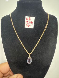 For Wedding 14K Solid Gold Chain and AMATISTA Pendant 12.8Gr 18 Inches Long