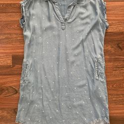 Thread And Supply Small Chambray Dress Triangles Raw Hem NWT Blue Short Sleeve