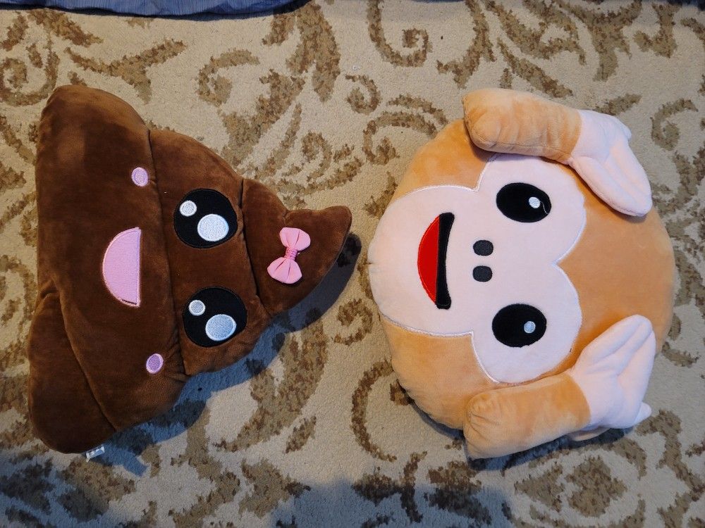 2 Poop Monkey Emoji Pillows