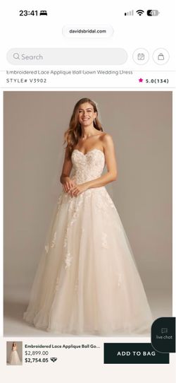DAVID'S BRIDAL Embroidered Lace Applique Ball Gown Wedding Dress