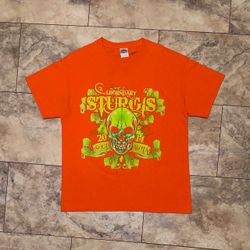 2014 Sturgis Motor Classic Legendary Skull T-Shirt Orange Size Large