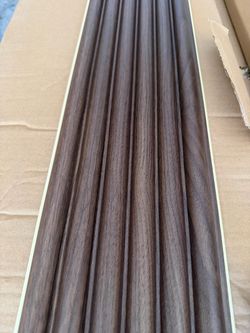 118” by 4” Dark Walnut Wood Grain/Gray/Tan Fluted Wall Panel