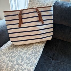 Navy Blue And White Stripes Tote Bag