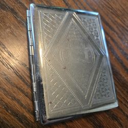 Vintage Silver Toned Art Deco Metal Geometric  Design Cigarette Case