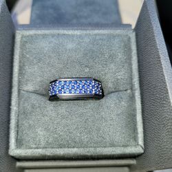 Blue Sapphire & Black Titanium/Silver David Yurman Ring