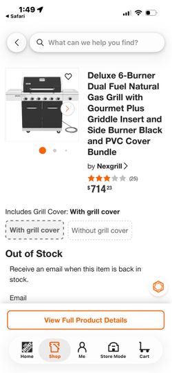 Nexgrill Deluxe 6-Burner Natural Gas Grill, Side Burner and Griddle Insert