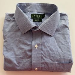 Lauren Ralph Lauren Men’s Dress Shirt Slim Fit Long Sleeves Blue Plaid 18/34-35