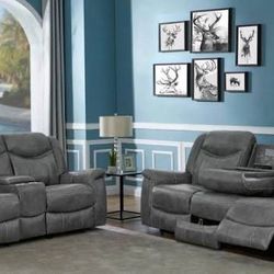 New Reclining Couch / Love Seat.  Grey Faux Leather.  Free Delivery!