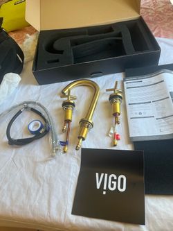 VIGO Jewel 8 in. Widespread Double Handles Faucet in Matte Brushed Gold