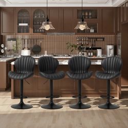 Swivel Upholstered Adjustable Height Bar Counter Black Stool with Metal Frame (Set of 4)