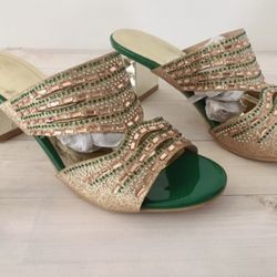 Gold/Green Heels, Size 8
