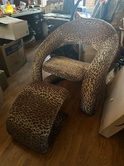 Leopard chair and foot rest