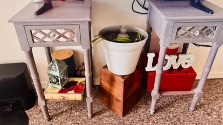 Two gray nightstands