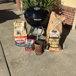 Weber Charcoal Grill With Hinged Grill For Adding Coals Or Wood Chips