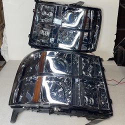GMC Sierra Smoked Clear Headlights 07-13 led 