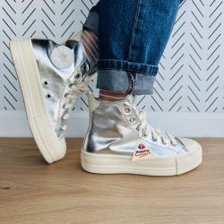 ⭐CONVERSE Women Shoes Sz 7.5 All Star Lift Hi Shoes Metallic Silver A09902C Glam