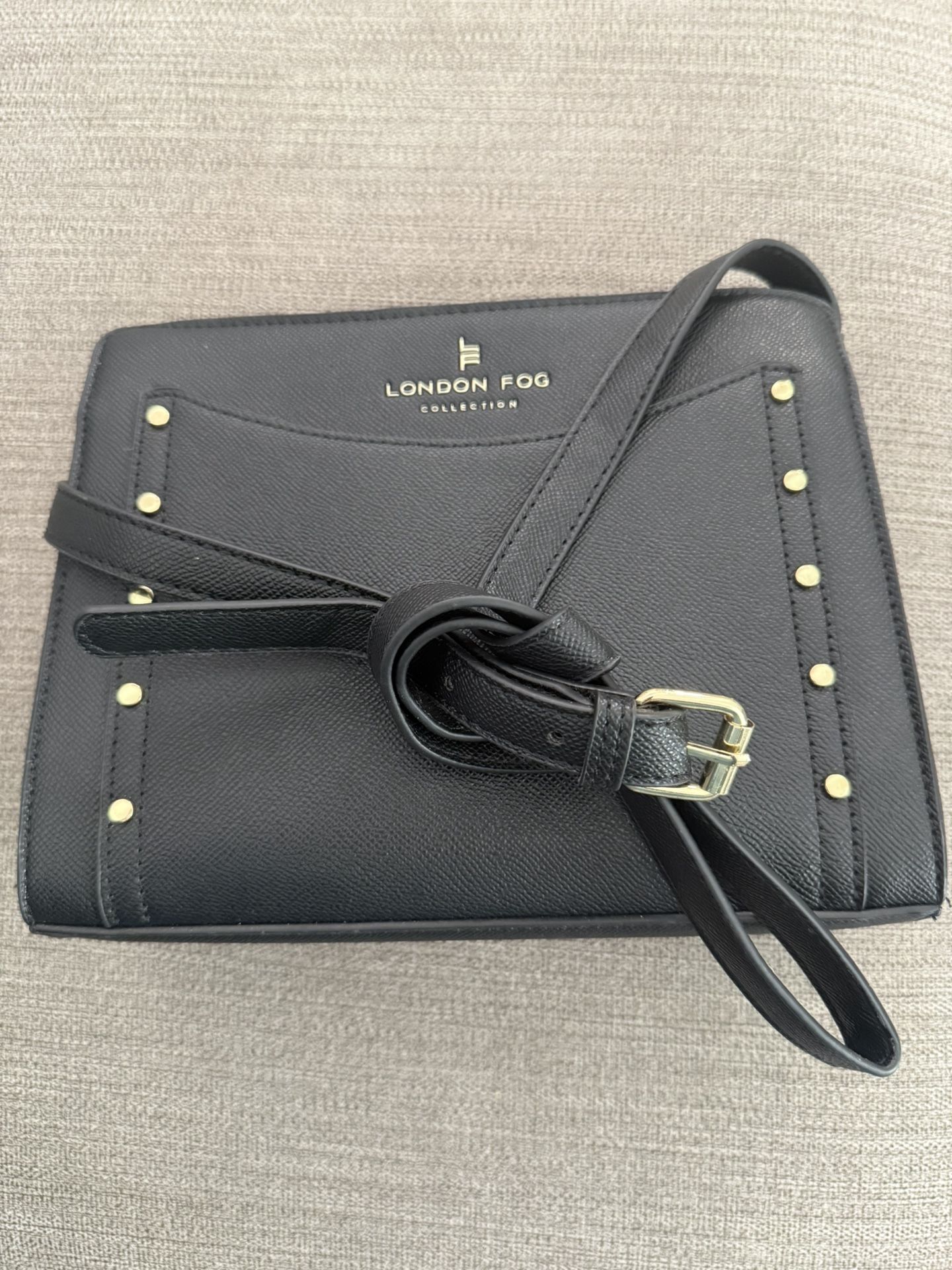 LONDON FOG Black Satchel/purse With Gold Studs
