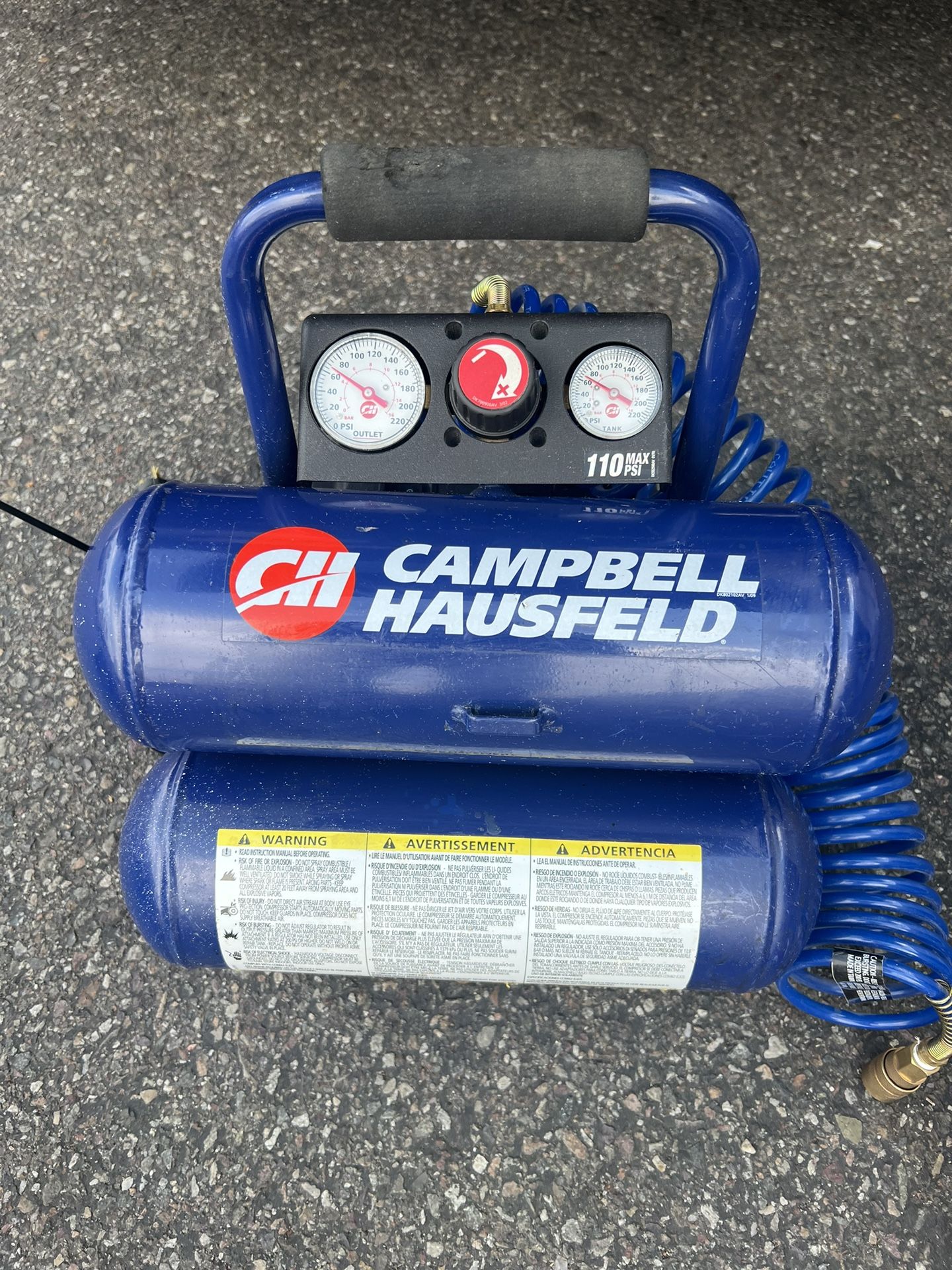 Campbell Hausfeld 2 Gal. Twin-Stack Air Compressor in great condition it’s in great condition (see pictures) can deliver 90 day warranty