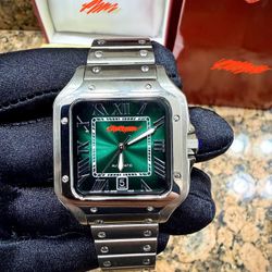 Silver Men’s Luxury Watch Green Face 41MM