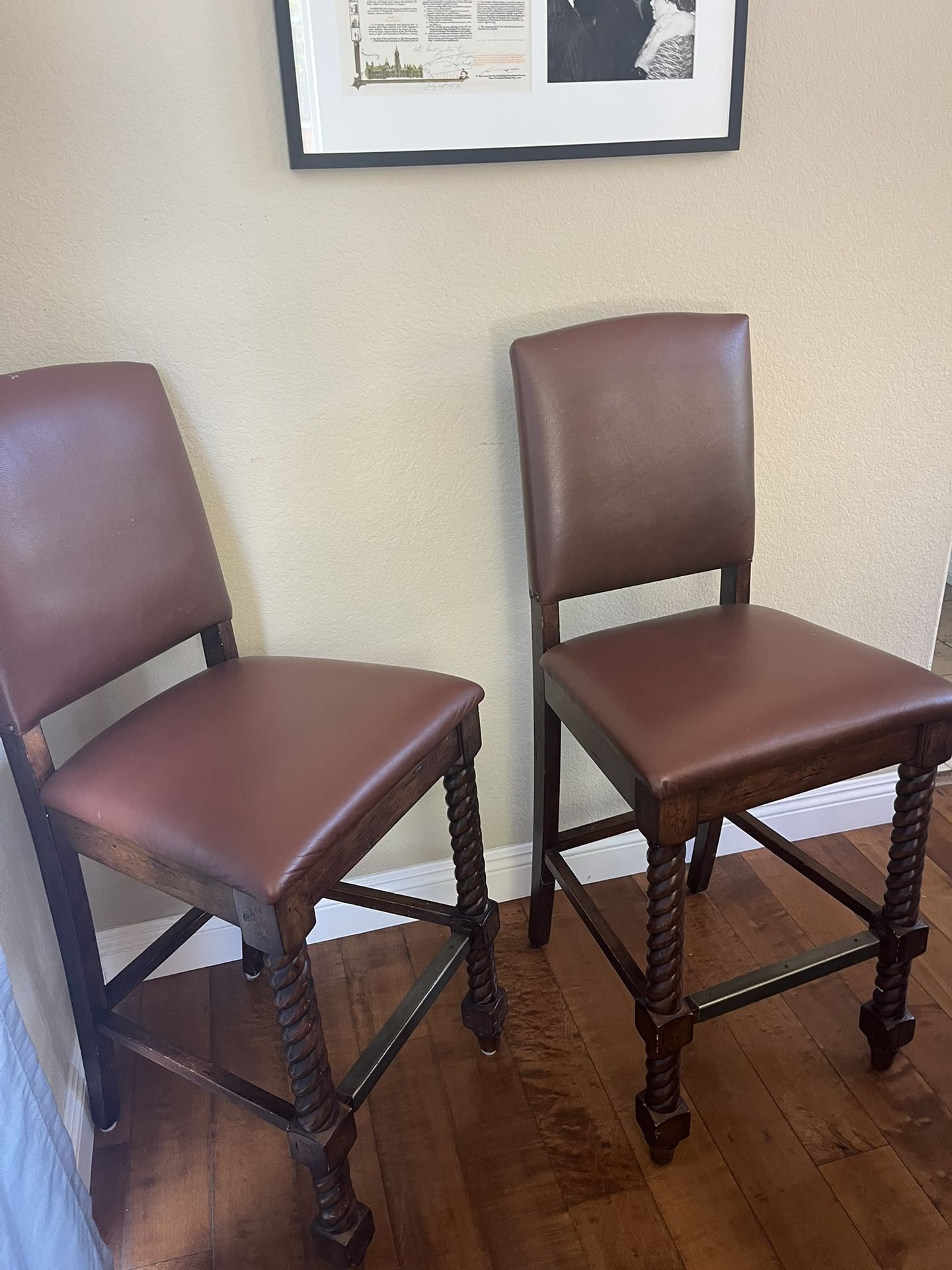 Two Leather Bar Stools