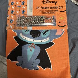 Official Disney Stitch Halloween Shower Curtain Set 13 Pieces New Orange