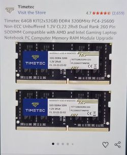 Timetec 64GB (2 x 32GB) DDR4 RAM