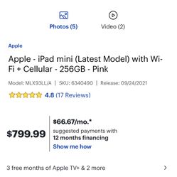 Apple IPad Mini Wifi+Cellular 256g Pink