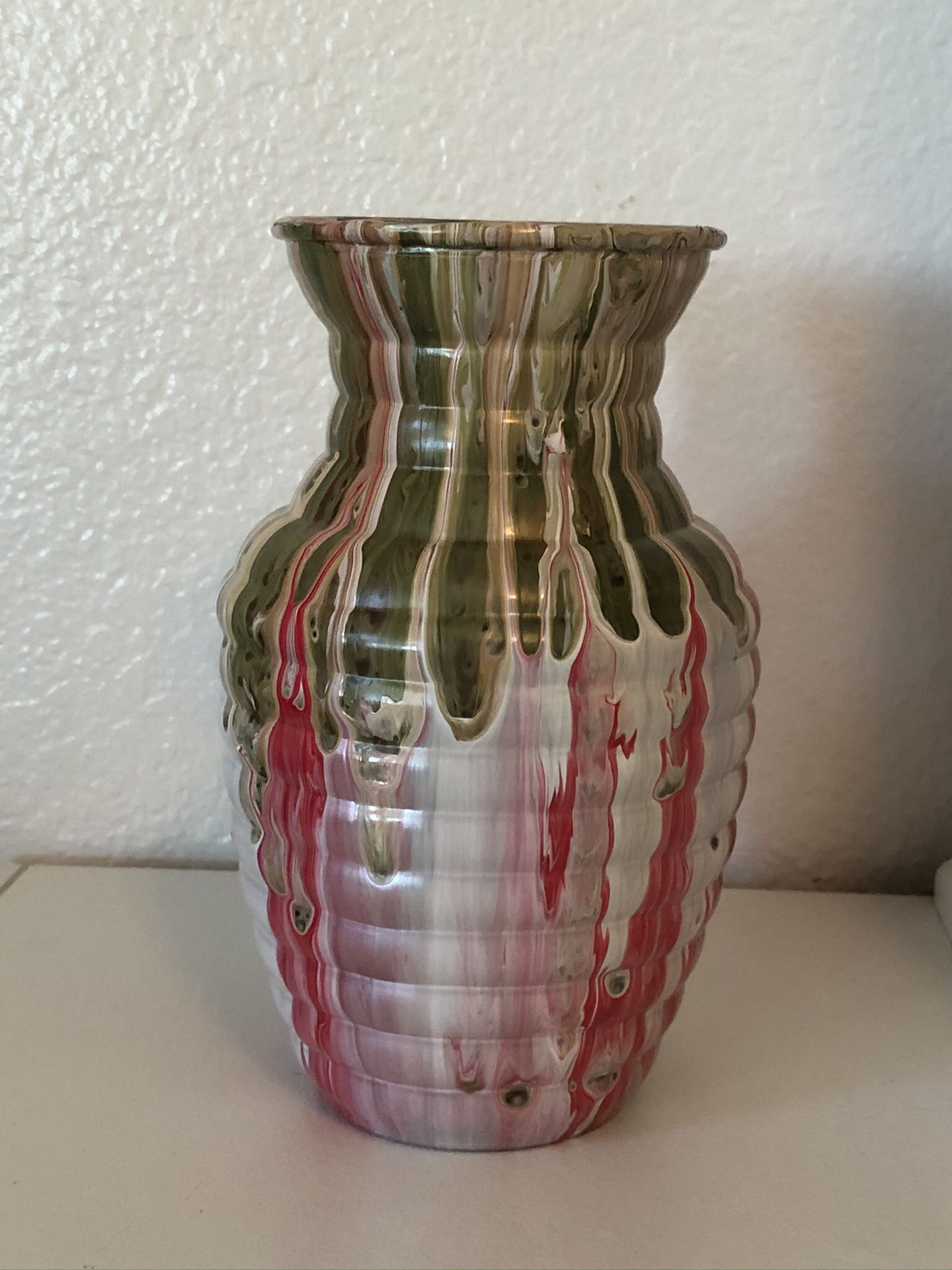 New Glass Acrylic Painted Vase: 8” Tall