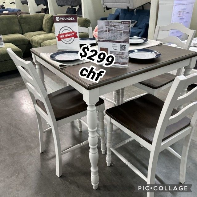 White / Oak 5 Piece Counter Height Dining Table Set 