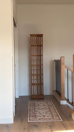 5-Tier Bamboo 360-Degree Rotating Bookshelf, Brown Floorstanding Spinning Bookcase,