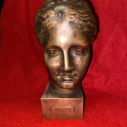 Vintage 7.5 Inch x 2.75 Inch Copper Plated Alabaster Greek Ygeia (Health) Statue Imported Greece