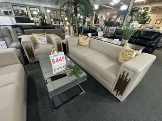 Brand new sofa loveseat beige bonded leather balck vely