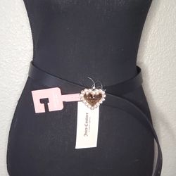 NWT Juicy Couture Black Belt Gold Heart Buckle Size L/XL Belt 39 Inches 